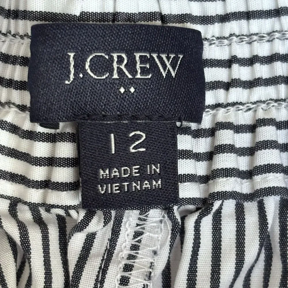 J.Crew Sack Style shorts Size 12 Tie Belt Black & White Pin Stripes High Rise